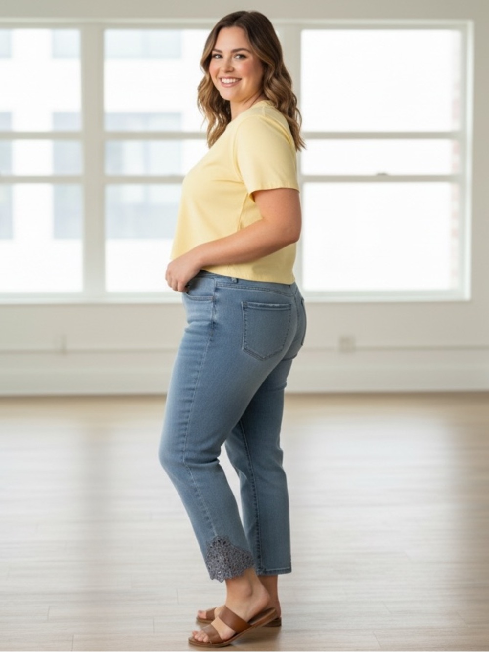 Women's Soft Surroundings Blue Jeans with Lace Hem Plus Size 18W